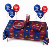 Kit Cumpleaños FC Barcelona 35 Piezas para 8 Personas | Decoración Fiesta FC Barcelona | Vajilla Cumpleaños Infantil con Mantel, Globos, Platos, Vasos y Servilletas (KIT GRANA)