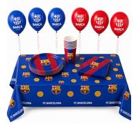 Kit Cumpleaños FC Barcelona 35 Piezas para 8 Personas | Decoración Fiesta FC Barcelona | Vajilla Cumpleaños Infantil con Mantel, Globos, Platos, Vasos y Servilletas (KIT RAYAS 35 UD)