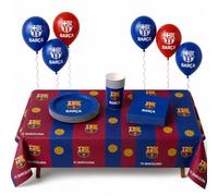 Kit Cumpleaños FC Barcelona 35 Piezas para 8 Personas | Decoración Fiesta FC Barcelona | Vajilla Cumpleaños Infantil con Mantel, Globos, Platos, Vasos y Servilletas (KIT AZUL 35)
