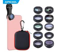 Kit de 10 lentes para cámara de teléfono APEXEL: gran angular, macro, ojo de pez, teleobjetivo, CPL, estrella, radial, flujo, lentes