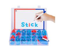 Kit de 104 letras magnéticas de etilvinilacetato rojo y azul, alfabeto educativo, imanes de nevera de espuma magnética de doble cara, letras magnéticas con tablero magnético para niños en edad
