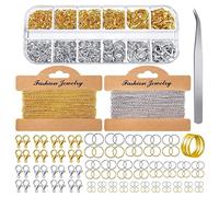 Kit de 1042 cadenas para hacer joyas, cadena de eslabones de 24.6 pies, anillos divididos, cierres de langosta con pinzas curvas, abridor de salto, cadena de eslabones para hombres y mujeres