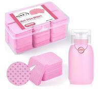 Kit de 1080 toallitas de uñas sin pelusas, juego de removedor de esmalte de uñas de gel rosa INFILILA con 1 botella dispensadora de 200 ml para removedor de uñas profesional de gel Soak Off