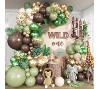 Kit de 118 guirnaldas de globos verdes, globos blancos y dorados y marrones, juego de arco de globos de látex para fiesta de cumpleaños, baby shower, boda temática del bosque y decoraciones de fiesta