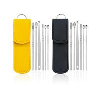 Kit de 12 herramientas de limpieza de púas de oreja para adultos, acero inoxidable, herramientas de limpieza de cera de oído con caja de almacenamiento de cuero para el hogar y viajes, amarillo y