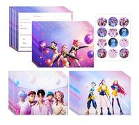 Kit de 12 tarjetas de invitación de cumpleaños K-pop con 12 sobres y 12 pegatinas, tarjeta de invitación de cumpleaños para niños, niñas, niños, adultos, tema de neón Kpop