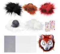 Kit de 13 máscaras de gato Therian, kit de fabricación de máscaras Therian, incluye 5 máscaras de piel sintética y hoja de fieltro autoadhesiva con mallas para ojos y calcomanía de gemas para máscara