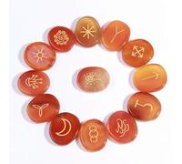 Kit de 13 Piedras de Cristal grabadas con símbolos gitanos y runas de Brujas para meditación (ágata roja)