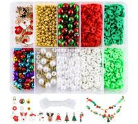 Kit de 1320 cuentas de Navidad para hacer pulseras, cuentas de arcilla para hacer joyas de niñas, colgante de Navidad, cuentas de roscado, cuentas de perlas de cristal, collares, aretes de regalo