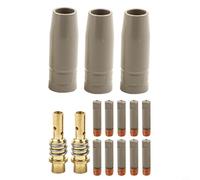 Kit de 15 boquillas y puntas de soldadura 15AK, cobre de alta resistencia al calor con apertura de 0.6 mm, diseño antiadherente para protección de gas sin aire y eliminación suave de escoria en