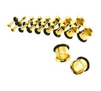 Kit de 18 Piezas/Paquete 14G-00G Surtido de Tapones para Los Oídos de Acero Inoxidable, Kit de Estiramiento de Oídos de Una Sola Pieza con Goma, Oro