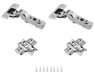 Kit de 2 bisagras amortiguadas y base ajustable y tornillos - Bisagra para puertas de armario, cocina, mesitas y cajoneras - Cremallera de cierre suave, cierre ralentizado de montaje fácil y rápido