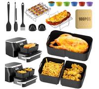 Kit de 20 Accesorios para Freidora de Aire Ninja Foodi AF500EU | 3 Bandejas de Silicona (10,4L + 2x5,2L), Papel de Hornear, Guantes, Espátula y Más | Material Seguro, Antiadherente y Fácil de Limpiar