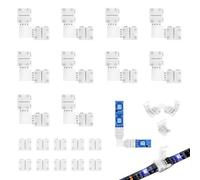Kit de 20 Conectores para Tiras LED 4 Pines RGB 10mm, Conector Tira LED, 10 Conectores en Forma de L y 10 Sin Espacio, Sin Soldadura, para Tiras No Impermeables, Snap Down Rápidos y Seguros, Blanco
