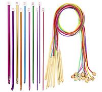 Kit de 23 ganchos de ganchillo tunecinos que incluye 12 agujas de tejer de bambú de 3 a 10 mm con aguja de bambú carbonizado + 11 ganchos de ganchillo de aluminio afgano tunecino multicolor de 2 a 8