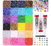 Kit de 24000 piezas de diamantes de imitación con parte trasera plana con gemas de cristal de 24 colores, caja de almacenamiento, pinzas y bolígrafo de recogida incluidos, para arte de uñas, vasos