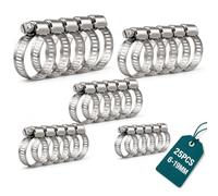 Kit de 25 Abrazaderas de Manguera en Acero Inoxidable 304, Abrazaderas Ajustables de Tornillo sin Fin 6-29mm (5 Tamaños), Bandas Metálicas Antioxido para Automoción, Fontanería & Bricolaje