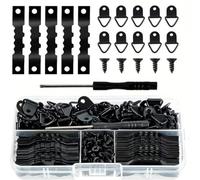 Kit de 252 ganchos para marcos de fotos, dientes de sierra negros y anillo en D con tornillos y destornillador en caja de almacenamiento para exhibición de fotos, lienzo y decoraciones de arte de