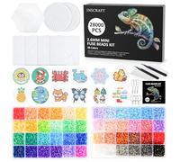 Kit de 28.000 mini cuentas de fusible de 2,6 mm, 48 colores, 7 tableros de clavijas, 15 hojas de planchado, 2 pinzas, 2 papeles de planchado y 6 accesorios de cadena, cuentas derretidas, cuentas de