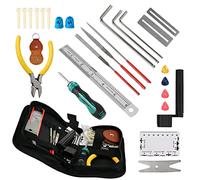 Kit de 28 herramientas profesionales de reparación y mantenimiento de guitarra con alicates de alambre, organizador de cuerdas, protector de diapasón, llaves hexagonales, archivos, regla de acción de