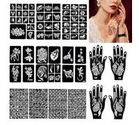 Kit de 281 Plantillas de Tatuaje Temporal 14 Hojas Tatuajes Temporales Kit Tatuaje Plantillas de Tatuaje de Henna para Mujeres Hombres Pintura Facial Art