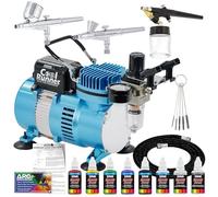 Kit de 3 aerógrafos con 6 colores principales de aerógrafo y compresor de aerógrafo Master Airbrush TC20 Pro, filtro de aire/regulador, soporte para aerógrafo, 2 aerógrafos maestros de doble acción de