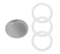 Kit de 3 Gomas de Sellado y Filtro Metálico para Olla Moka - Duraderos de Silicona y Aluminio para Café Espresso(9 cup)