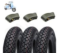 Kit de 3 gomas Deestone 3.50-10 compatibles con Vespa PX 51J D795+ cámaras de aire neumáticos negros neumáticos 4 P.R.