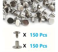 Kit de 300 tornillos de Chicago para cuero, remaches de tornillo para remaches de cuero para manualidades de cuero DIY y encuadernación de bolsos, carteras, collares para perros (plateado)