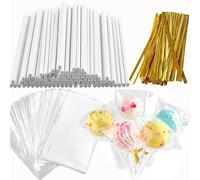 Kit de 360 palitos y lazos para envolver pasteles, incluye palitos de papel de 120 quilates de 6 pulgadas, bolsa de paquete de pastel de 120 quilates, corbata de oro de 120 quilates para suministros