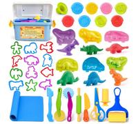 Kit de 37 herramientas de pasta de modelar con moldes en forma de | Accesorios con caja de almacenamiento, alfombras, cortapedazos, rodillos, tijeras de seguridad, tampones, 3D nimales forma