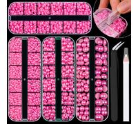 Kit de 4 cajas de perlas planas, 12 perlas semicirculares color melocot n de 3-10 mm con l piz y pinzas para manualidades caseras, manicura profe