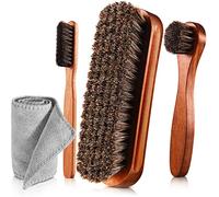 Kit de 4 cepillos de Pelo de Caballo para pulir Zapatos, aplicadores de Limpieza de Cuero, Zapatos, Botas, cepillos de Cuidado de Gamuza con paño de Microfibra para Zapatos (4 Unidades, Estilo A)
