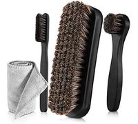 Kit de 4 cepillos para zapatos de crin de caballo, aplicadores de pulido Dauber, limpieza de zapatos de cuero, botas, cepillo limpiador de gamuza con paño de microfibra para zapatos (4 unidades, negro D)