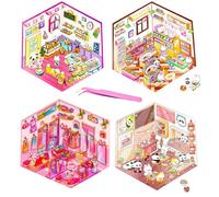 Kit de 4 pegatinas 3D para casa, no tóxicas y seguras, terapia de escena en miniatura 3D para niños y adultos, escenas de calcomanías para aliviar el estrés con pinzas, diversión creativa y Reu