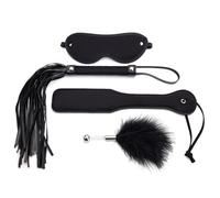 Kit de 4 piezas de BDSM con palas de azotes para adultos,látigo y fusta de cuero sintético,accesorios de bondage,juguetes eróticos para mujeres y parejas,color negro,talla única