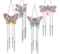 Kit de 4 piezas de campanillas de viento de diamante 5D con paneles acrílicos y tubos de aluminio para relajar el sonido y el arte visual