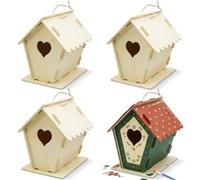 Kit de 4 Piezas de casa para pájaros, Manualidades de Madera sin terminar, Casas de pájaros de Madera para Pintar con Pintura y Pinceles para niños Adultos, decoración de jardín al Aire Libre, Form