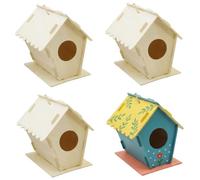 Kit de 4 piezas de casa para pájaros, manualidades de madera sin terminar, casas de pájaros de madera para pintar con pintura y pinceles para niños adultos, decoración de jardín al aire libre, f.