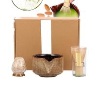 Kit de 4 piezas for preparar té matcha con cuenco de cerámica, soporte for batidor, cucharilla y juego de herramientas for empezar a preparar matcha hecho a mano. Juego de Té Matcha(Brown)