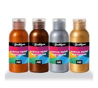 Kit de 4 pinturas acrílicas metálicas de 100 ml en oro, plata, cobre y bronce. Adecuado para papel, lienzo, madera, tela, piedra, metal y revestimiento. 4 x 100 ml (metálico)