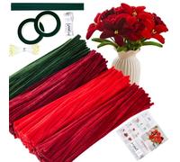Kit de 400 piezas de limpiador de tuberías de flores, color rojo, para manualidades