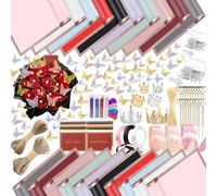 Kit de 488 piezas de papel de regalo de flores, 200 hojas, papel de regalo floral impermeable con decoración de mariposas 3D, coronas, ramo, cintas, manualidades para el día de la madre, San Valentín,