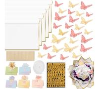 Kit de 52 accesorios de papel de regalo para ramo de flores, 20 hojas de papel de regalo floral impermeable blanco, 12 mariposas doradas, 12 mariposas rosas, 5 tarjetas, 1 cinta blanca, 1 letra 1