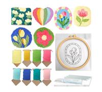 Kit de 6 piezas de agujas de perforación de posavasos florales, kit de bordado a mano con aro, hilo, aguja, fieltro, barra de pegamento caliente e instrucciones (idioma español no garantizado), juego