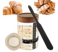 Kit de 6 tarros de masa madre de 900 ml de vidrio con termómetro, tapa de madera, cubierta de tela, anillo de goma, espátula de silicona, suministros reutilizables para hornear pan de masa madre,