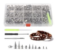 Kit de 600 tachuelas y pinchos con picos de cono y tachuelas cuadradas de pirámide, remaches de metal para ropa, bolsos, zapatos y chaquetas, decoraciones punk de bricolaje, incluye 3 herramientas y