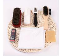Kit de 7 Cepillos para Zapatos - Aplicador Cara y Cepillo de Pelo de Caballo para Pulir, Cepillo para Nubuck y Ante con Paño de Microfibra para Limpieza de Cuero