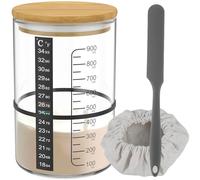 Kit de 7 tarros de masa madre con termómetro de escala de papel de 900 ml, kit de iniciación de masa madre de vidrio con tapa de madera, cubierta de tela, reutilizable, tarro de masa madre de boca