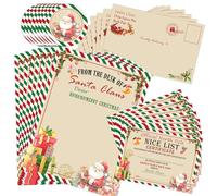 Kit de 8 cartas de Navidad de Papá Noel: cartas oficiales y certificados, kit de escritura para bonita lista de deseos y sobres